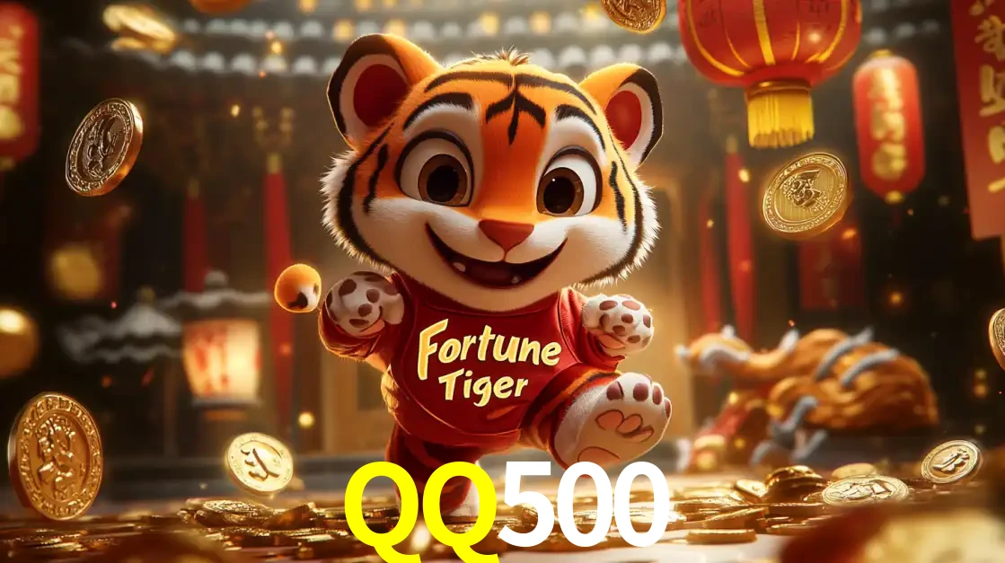 O alegre personagem do Fortune Tiger correndo sobre um caminho de moedas de ouro, simbolizando os grandes prêmios e a diversão do popular jogo de slot do QQ500.