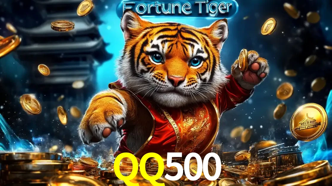 Imagem promocional do jogo de slot Fortune Tiger, com um tigre majestoso em traje tradicional cercado por uma fortuna em moedas de ouro, disponível agora no cassino QQ500.